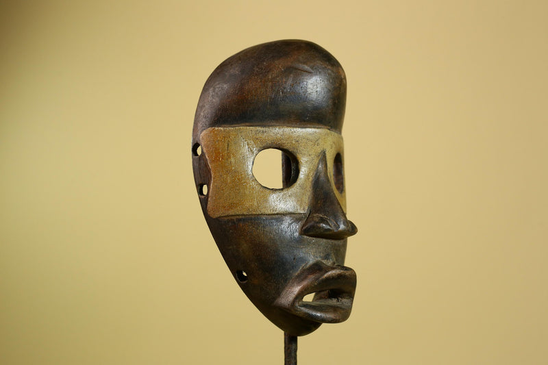 African Dan Mask Carved Wood Brown Black Face Côte d’Ivoire Tribal Decor-G5975