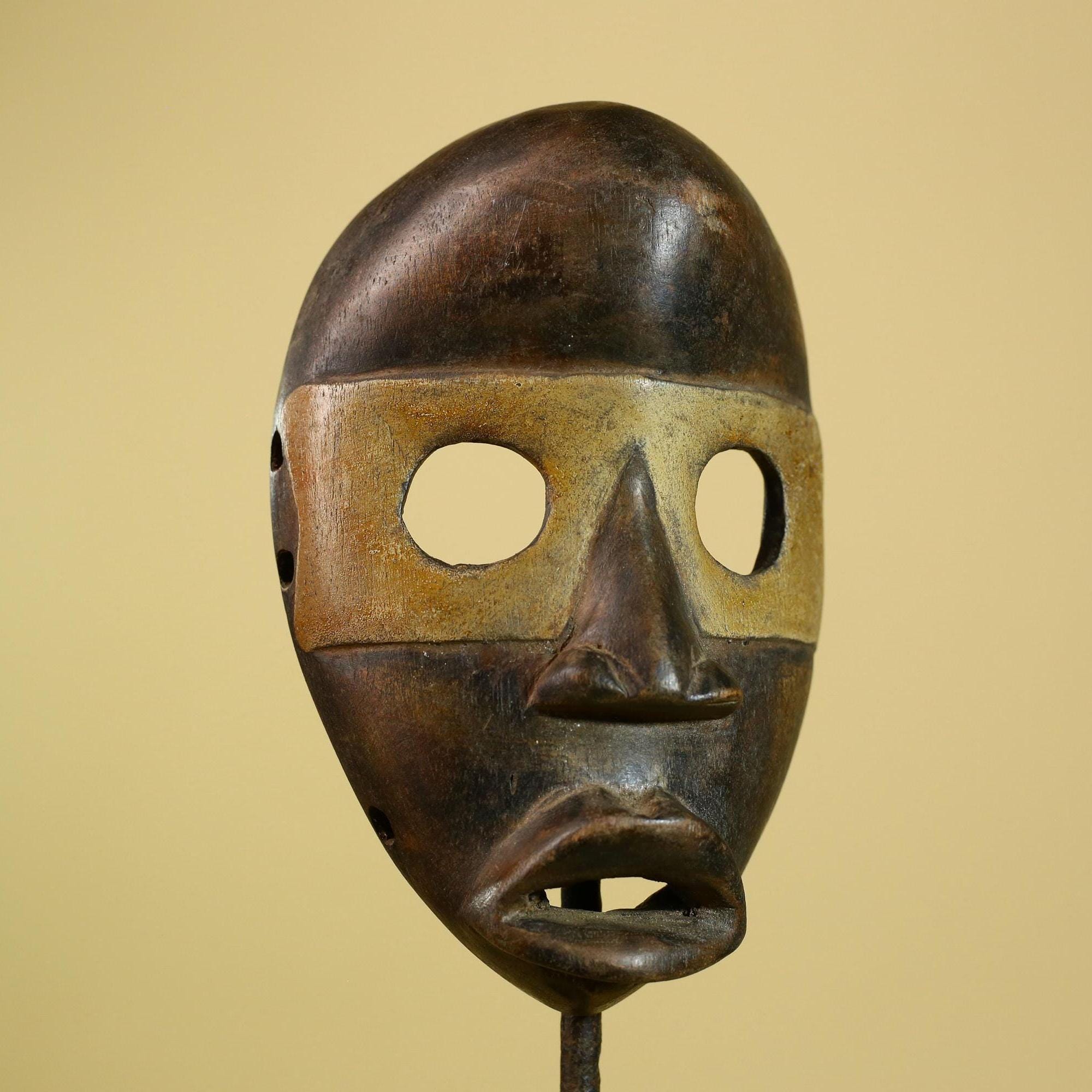 African Dan Mask Carved Wood Brown Black Face Côte d’Ivoire Tribal Decor-G5975