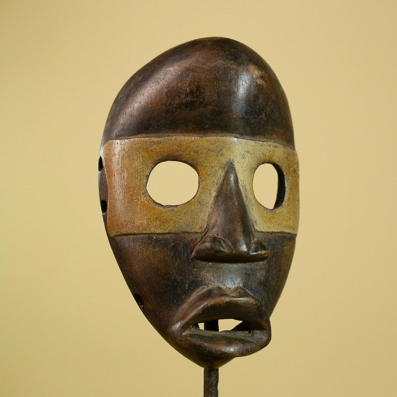 African Dan Mask Carved Wood Brown Black Face Côte d’Ivoire Tribal Decor-G5975