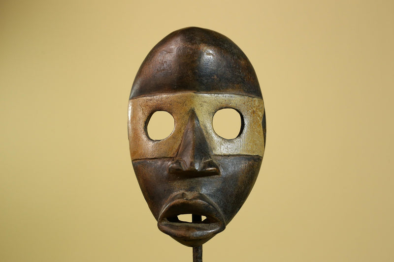 African Dan Mask Carved Wood Brown Black Face Côte d’Ivoire Tribal Decor-G5975