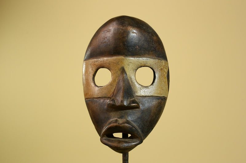 African Dan Mask Carved Wood Brown Black Face Côte d’Ivoire Tribal Decor-G5975