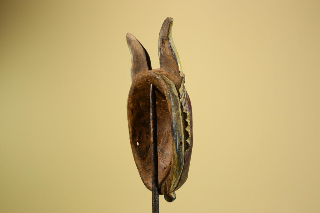 African Baule Mask Carved Wood Red Face Horns Côte d’Ivoire Tribal  Decor-G5976