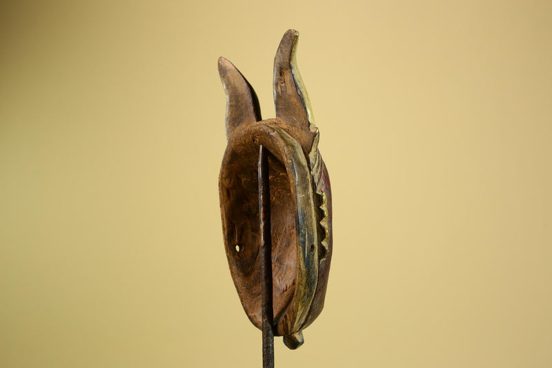 African Baule Mask Carved Wood Red Face Horns Côte d’Ivoire Tribal  Decor-G5976