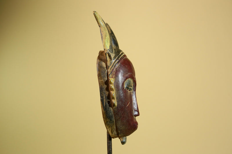 African Baule Mask Carved Wood Red Face Horns Côte d’Ivoire Tribal  Decor-G5976