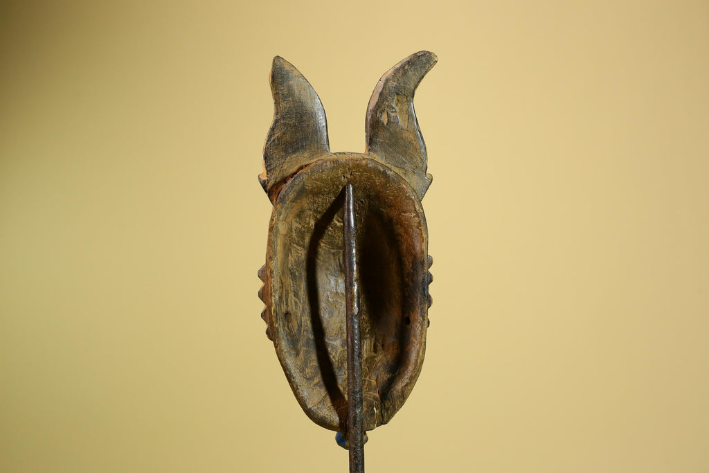 African Baule Mask Carved Wood Red Face Horns Côte d’Ivoire Tribal  Decor-G5976