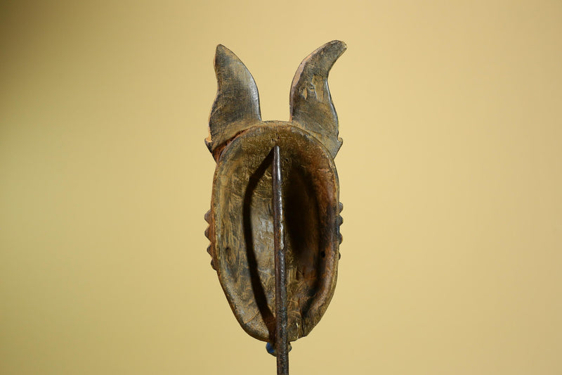African Baule Mask Carved Wood Red Face Horns Côte d’Ivoire Tribal  Decor-G5976