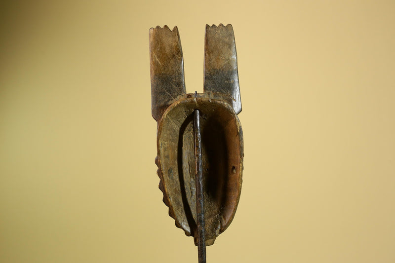 African Baule Mask Carved Wood Yellow Face Horns Côte d’Ivoire Tribal Decor-G5977
