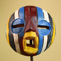 Tribal African Mask Multicolor Wood Striped Round Face Art from Côte d’Ivoire-G5979