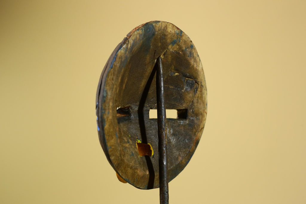 Tribal African Mask Painted Dark Wood Round Face from Côte d’Ivoire Decor-G5980