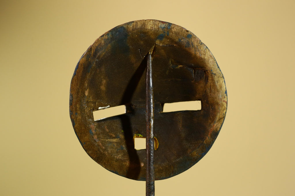 Tribal African Mask Painted Dark Wood Round Face from Côte d’Ivoire Decor-G5980