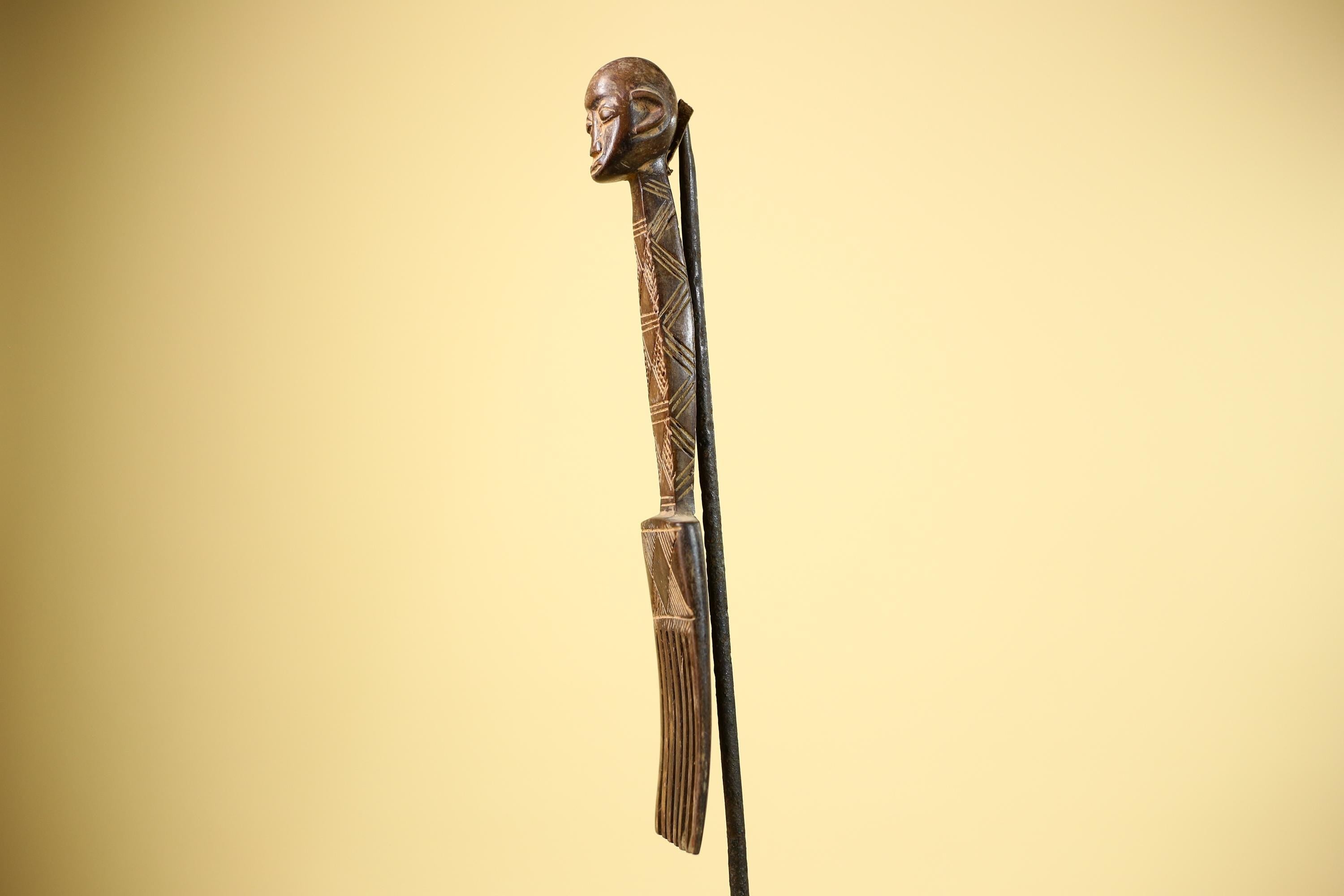 African Carved Wood Statue Comb Geometric Pattern West Africa Tribal Decor-G5894