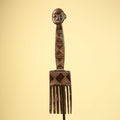 African Carved Wood Statue Comb Geometric Pattern West Africa Tribal Decor-G5894