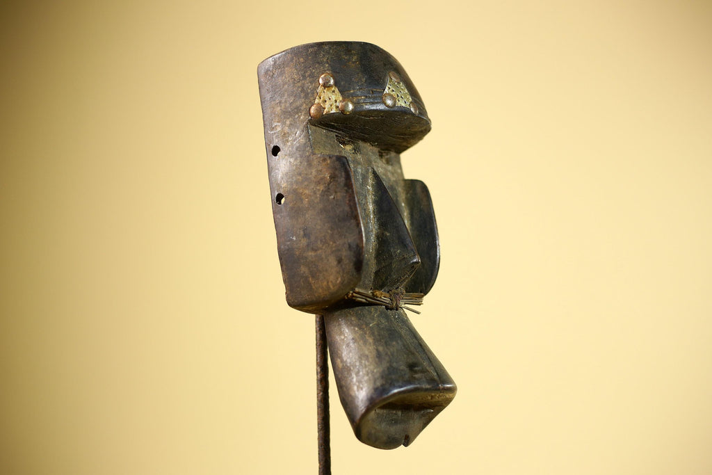 African Tribal Mask Carved Wood Geometric Form West Africa Wall Decor-G5896