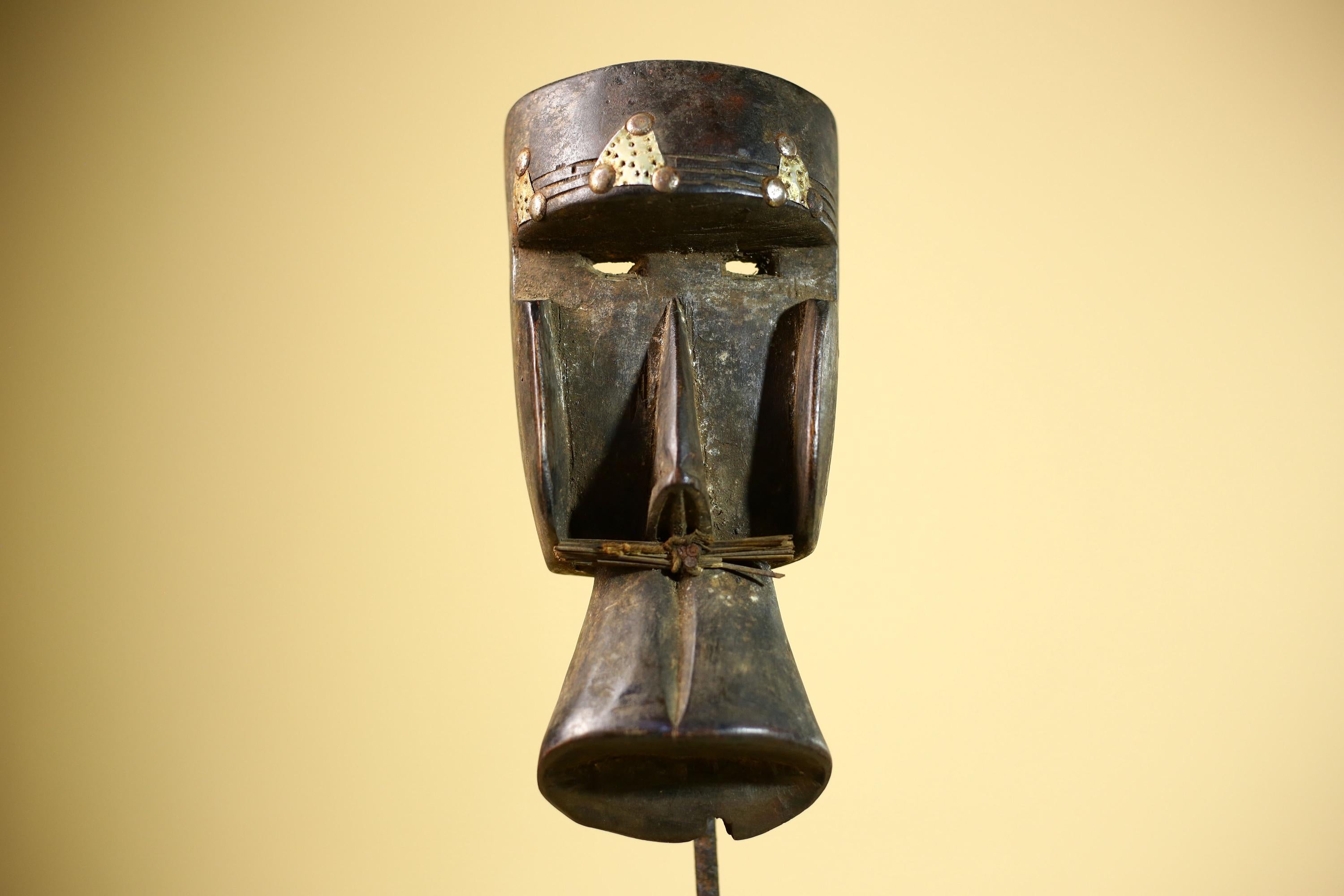 African Tribal Mask Carved Wood Geometric Form West Africa Wall Decor-G5896