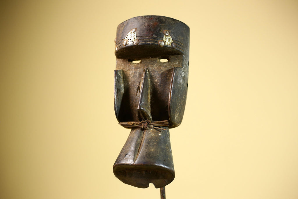 African Tribal Mask Carved Wood Geometric Form West Africa Wall Decor-G5896