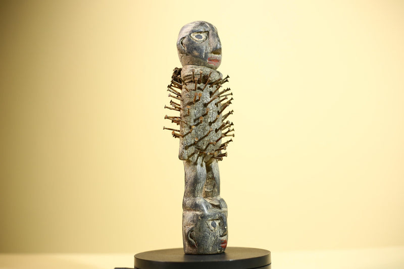 African Nail Fetish Statue Carved Wood Ritual Figure Congo Tribal Art Decot-G5897