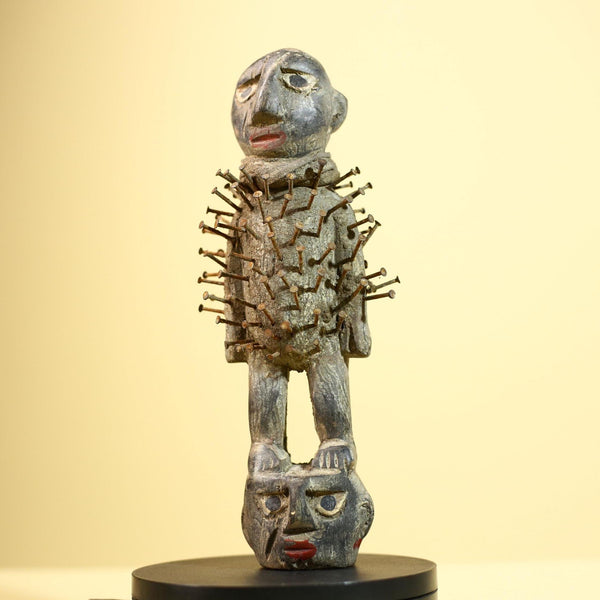African Nail Fetish Statue Carved Wood Ritual Figure Congo Tribal Art Decot-G5897
