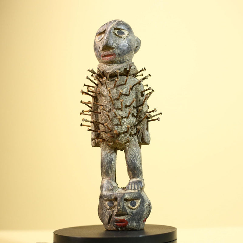 African Nail Fetish Statue Carved Wood Ritual Figure Congo Tribal Art Decot-G5897
