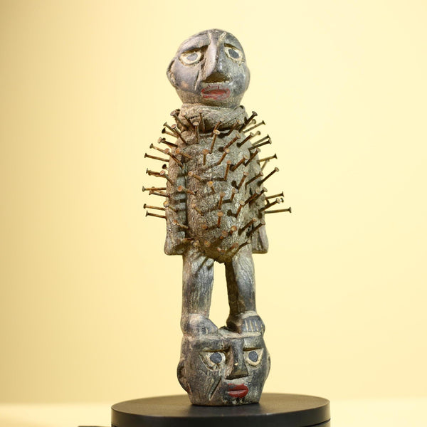 African Nail Fetish Statue Carved Wood Ritual Figure Congo Tribal Art Decot-G5897