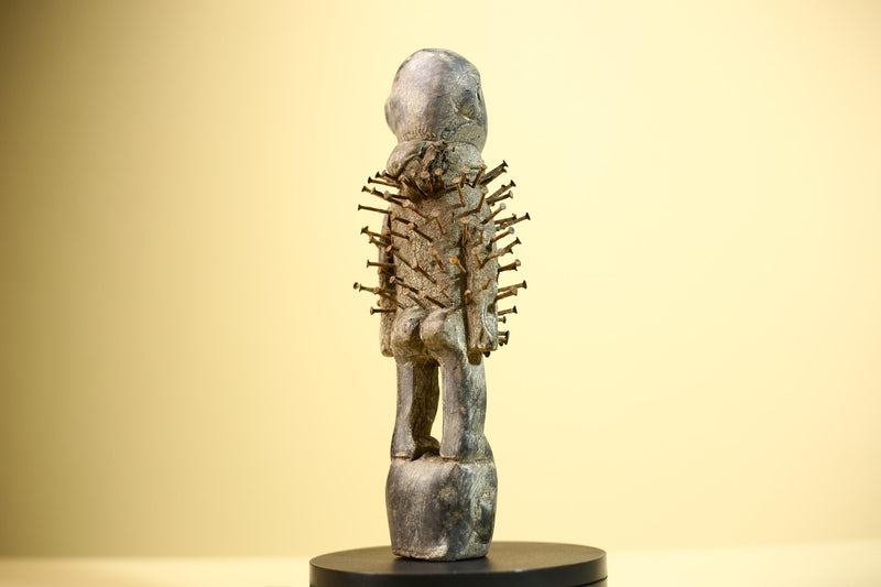 African Nail Fetish Statue Carved Wood Ritual Figure Congo Tribal Art Decot-G5897
