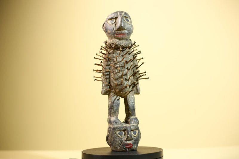 African Nail Fetish Statue Carved Wood Ritual Figure Congo Tribal Art Decot-G5897