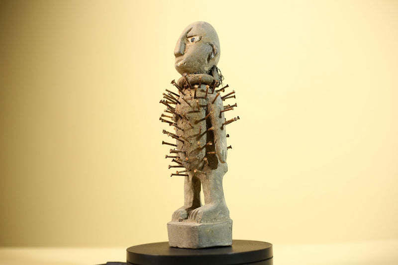 African Nail Fetish Statue Carved Wood Figure Congo Tribal Art Decor-G5900