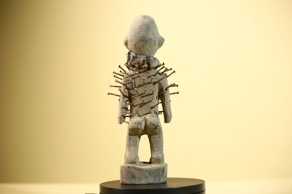 African Nail Fetish Statue Carved Wood Figure Congo Tribal Art Decor-G5900