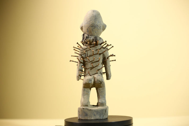 African Nail Fetish Statue Carved Wood Figure Congo Tribal Art Decor-G5900