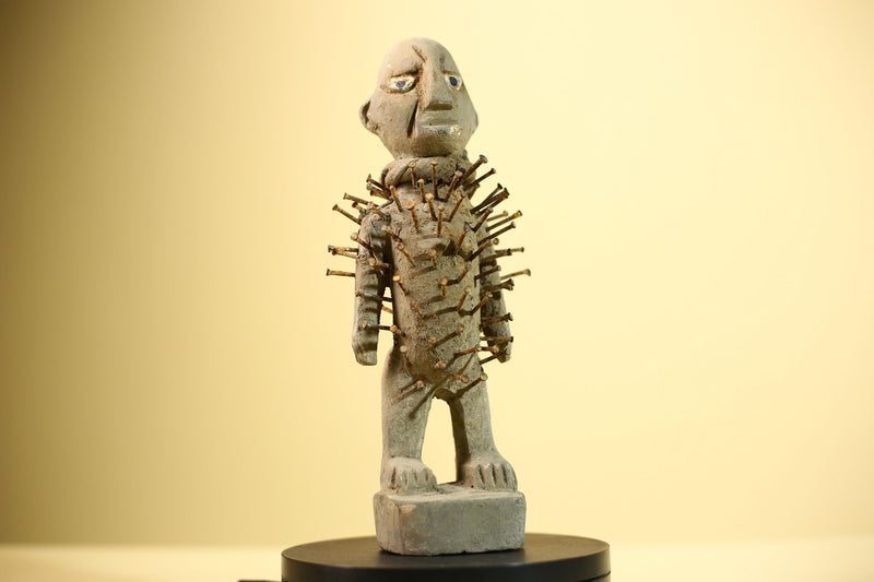 African Nail Fetish Statue Carved Wood Figure Congo Tribal Art Decor-G5900