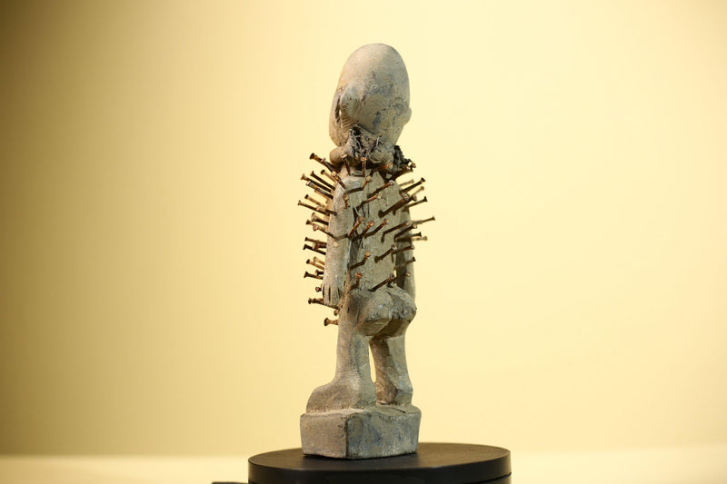 African Nail Fetish Statue Carved Wood Figure Congo Tribal Art Decor-G5900