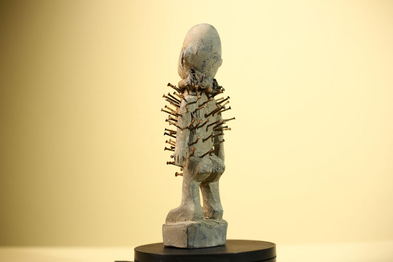 African Nail Fetish Statue Carved Wood Figure Congo Tribal Art Decor-G5900
