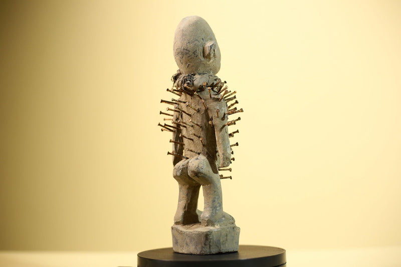 African Nail Fetish Statue Carved Wood Figure Congo Tribal Art Decor-G5900
