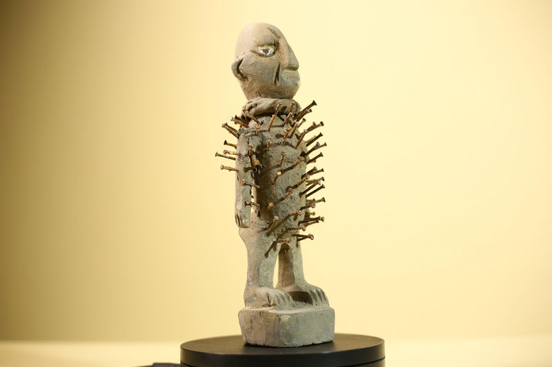African Nail Fetish Statue Carved Wood Figure Congo Tribal Art Decor-G5900