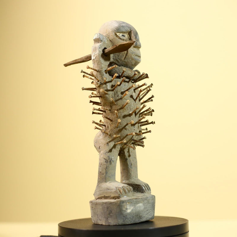 Africa Nkisi Nkondi Statue Carved Wood Nails Congo Tribal Ritual Art Decor-G5901