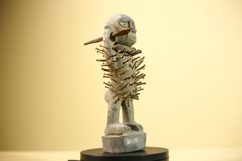 Africa Nkisi Nkondi Statue Carved Wood Nails Congo Tribal Ritual Art Decor-G5901