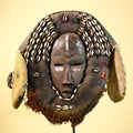 African Mask Cowrie Shell Fabric Wood Cameroon Ritual Art Tribal Decor-G5985
