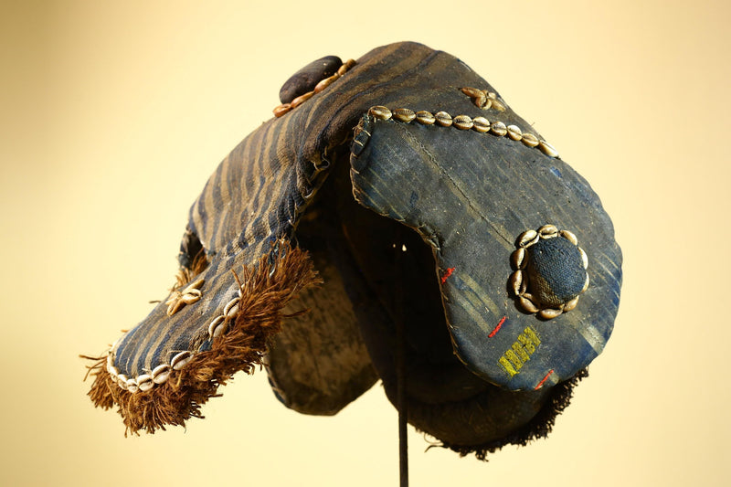 African Dan Mask Carved Wood Bird Beak Cowrie Trim Côte d’Ivoire Decor-G5987