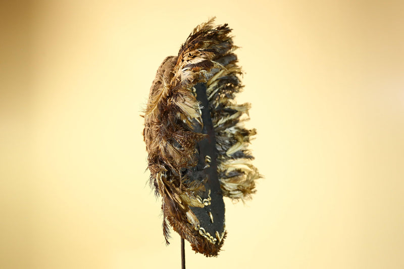 African Baule Mask Cowrie Feather Wood Carved Tribal Art Côte d’Ivoire Decor-G5988