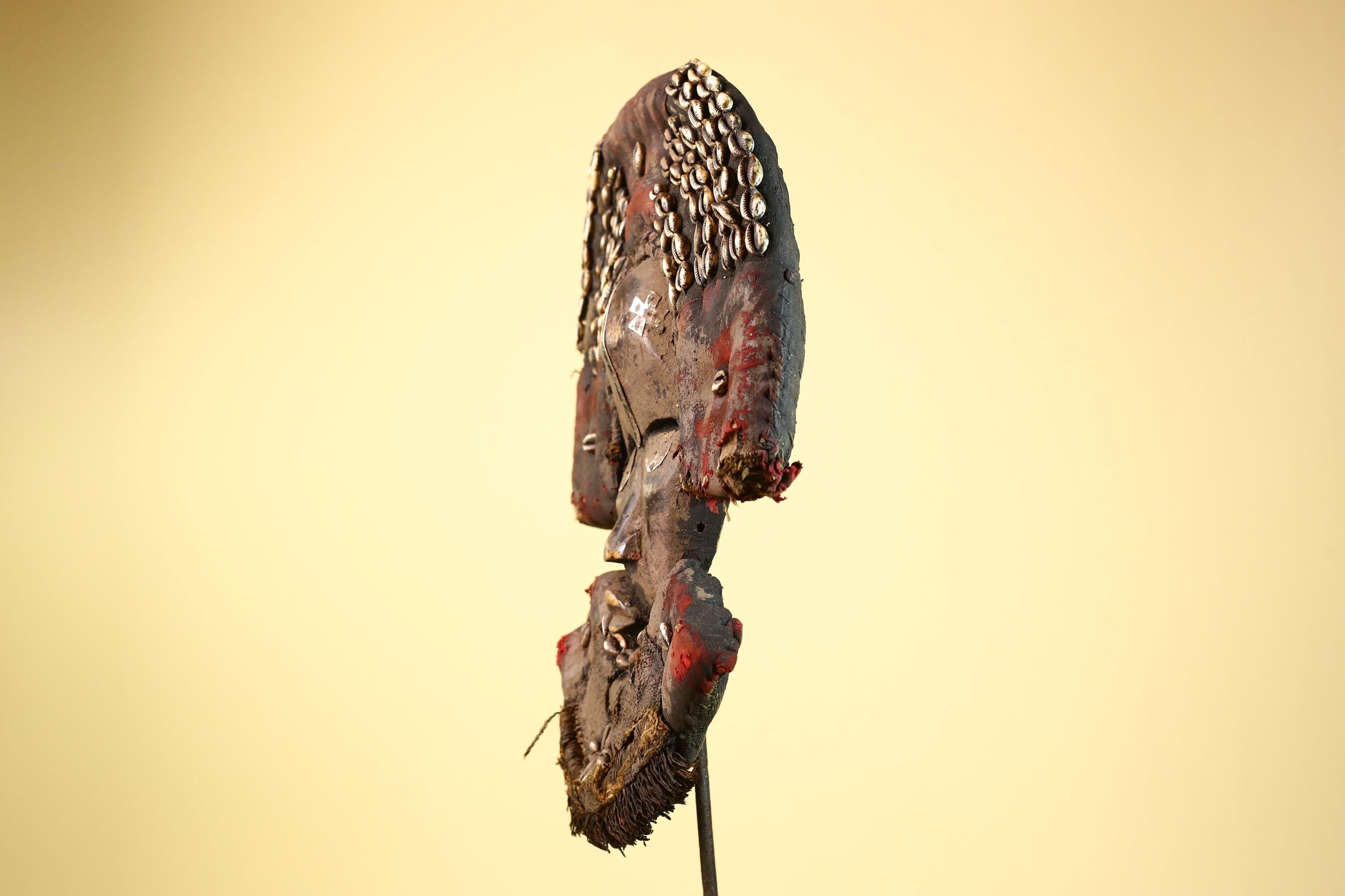 Dan Tribal Mask Cowrie Shell Cloth Wood African Ceremony Art Liberia-G5990
