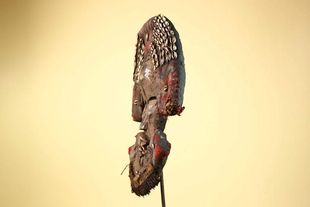 Dan Tribal Mask Cowrie Shell Cloth Wood African Ceremony Art Liberia-G5990