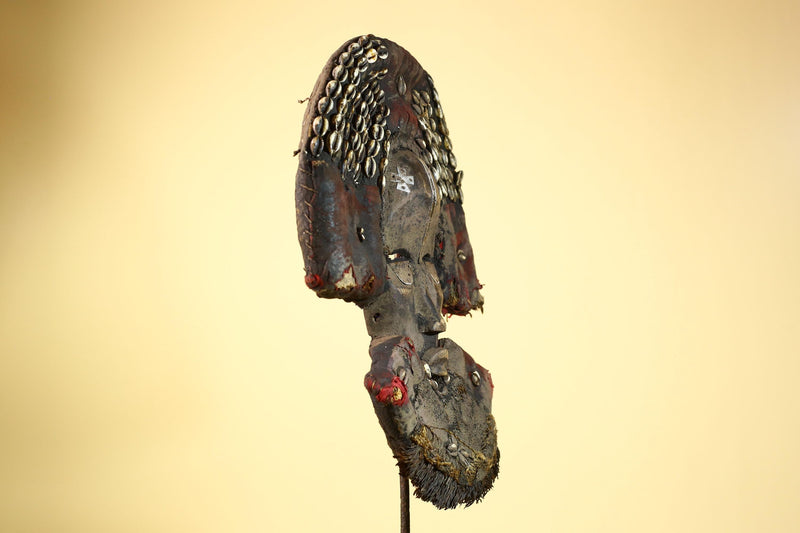 Dan Tribal Mask Cowrie Shell Cloth Wood African Ceremony Art Liberia-G5990
