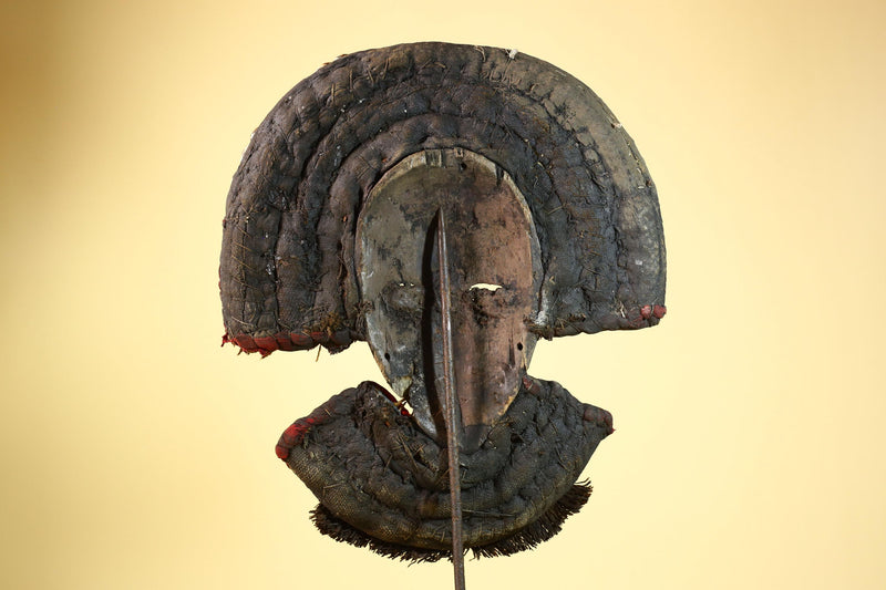 Dan Tribal Mask Cowrie Shell Cloth Wood African Ceremony Art Liberia-G5990