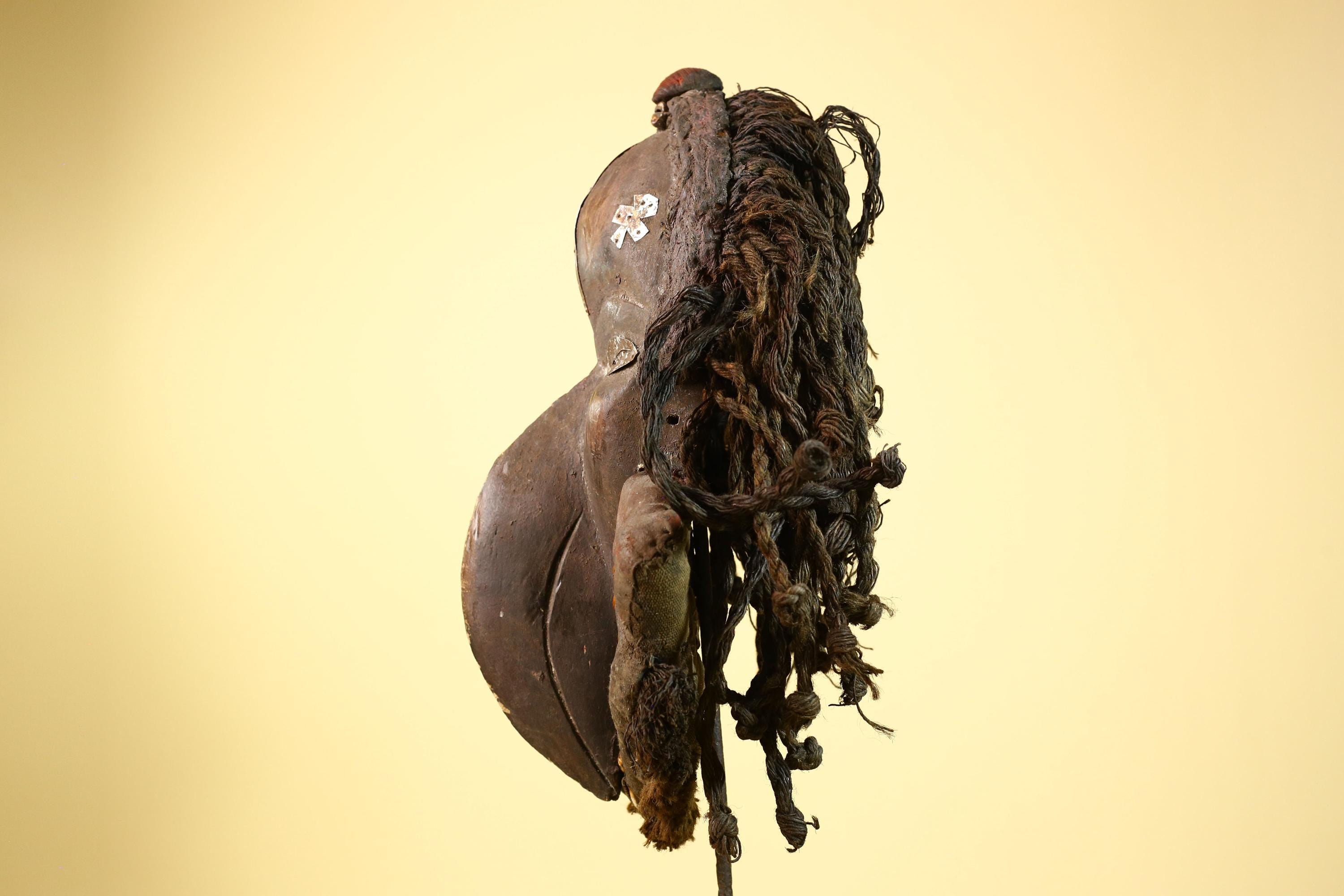 African Dan Mask Cowrie Shell Tribal Wood Cloth Art Liberia Vintage Decor-G5991