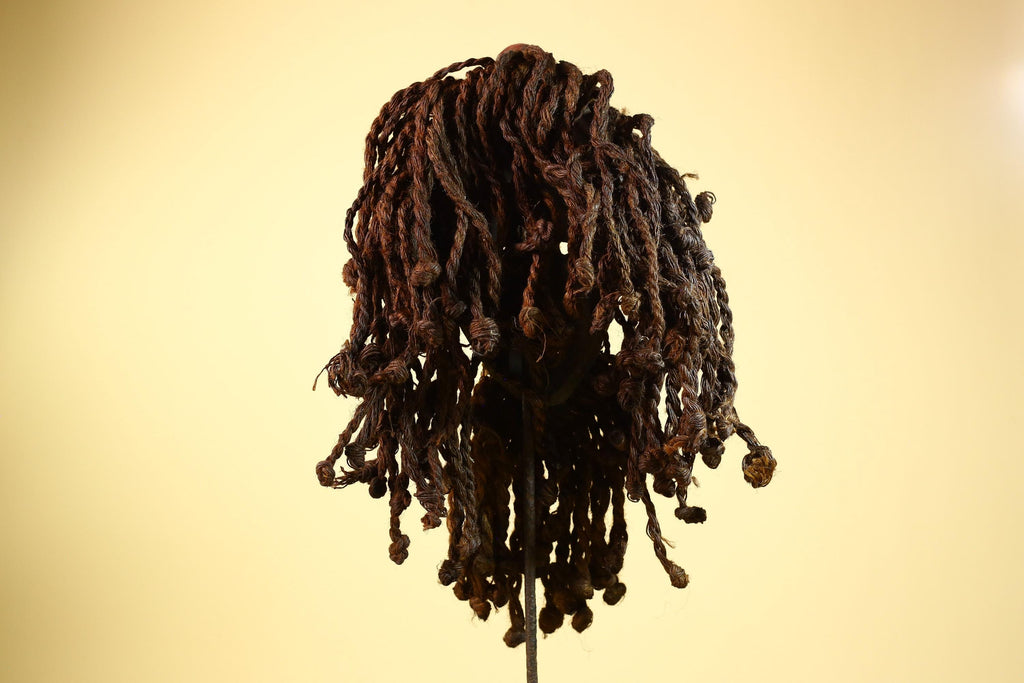 African Dan Gio Mask Wood Metal Inlay Fiber Hair Cowrie Tribal Liberia Art-G5992