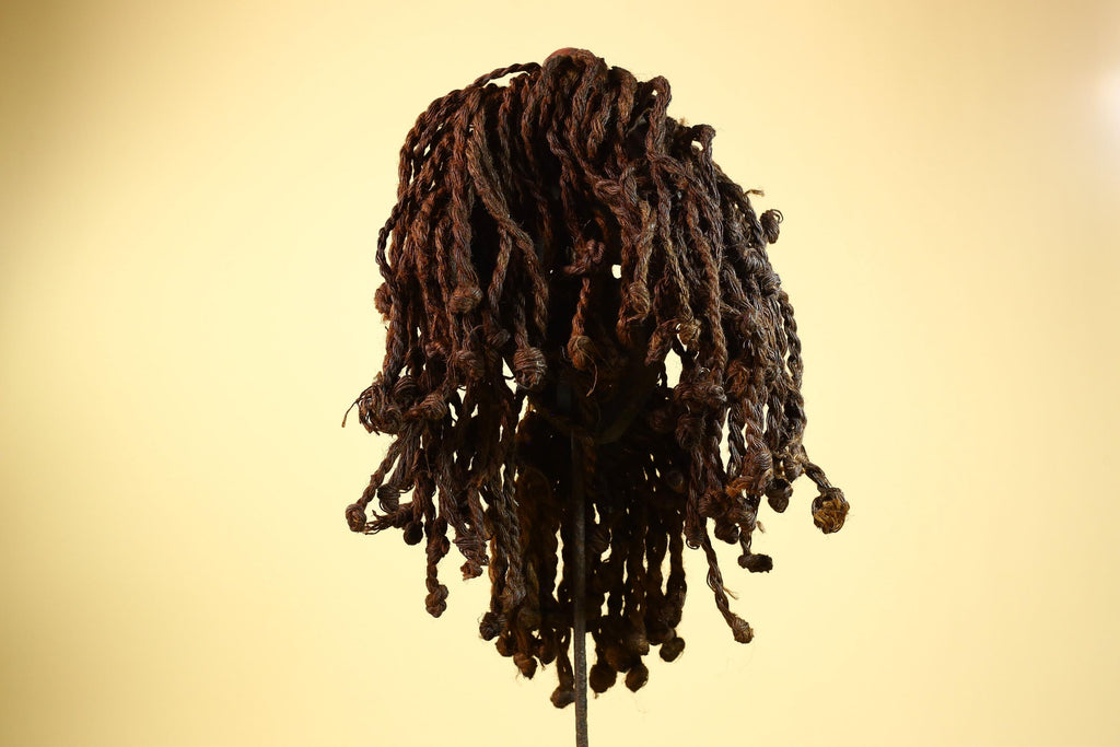 African Dan Gio Mask Wood Metal Inlay Fiber Hair Cowrie Tribal Liberia Art-G5992