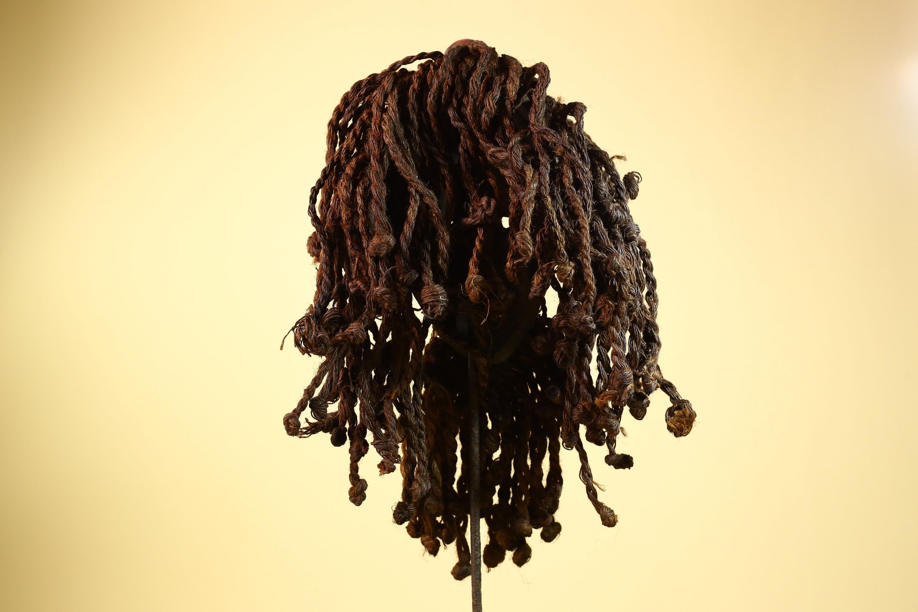 African Dan Gio Mask Wood Metal Inlay Fiber Hair Cowrie Tribal Liberia Art-G5992