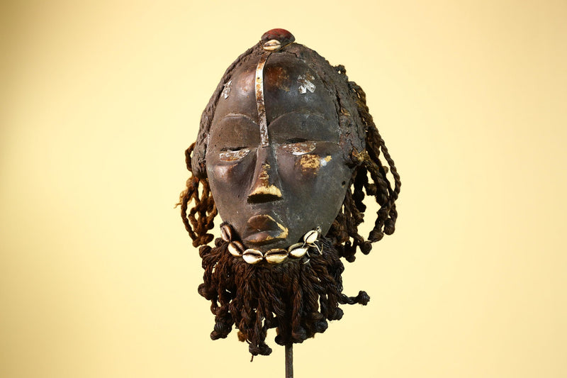 Antique Dan Deangle Mask Liberia Rope Beard Cowrie Shells Tribal Art-G5993