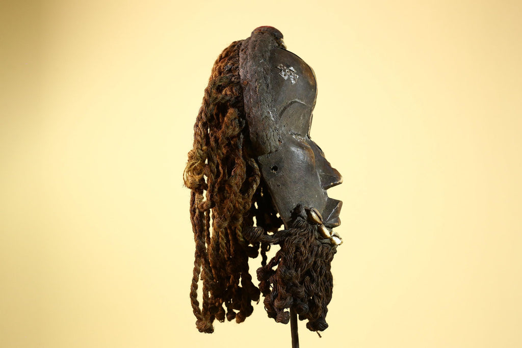 Antique Dan Deangle Mask Liberia Rope Beard Cowrie Shells Tribal Art-G5993