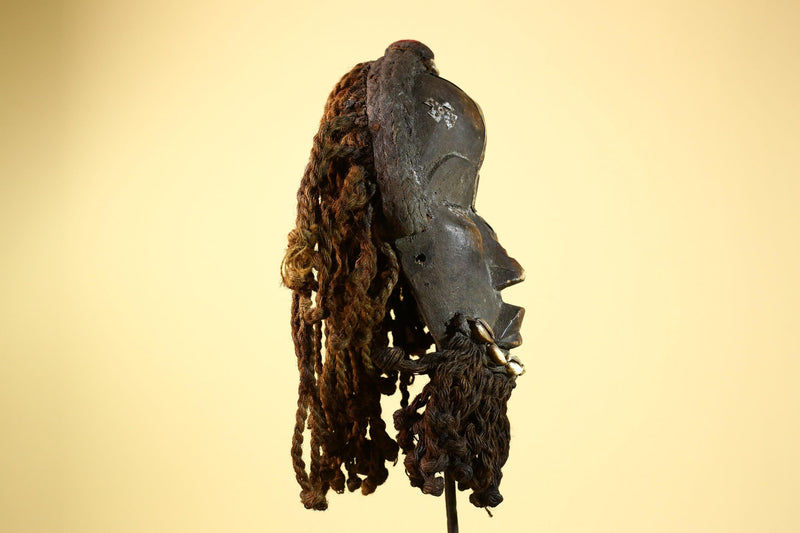Antique Dan Deangle Mask Liberia Rope Beard Cowrie Shells Tribal Art-G5993
