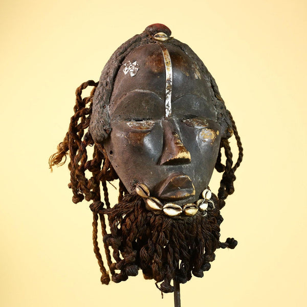 Antique Dan Deangle Mask Liberia Rope Beard Cowrie Shells Tribal Art-G5993